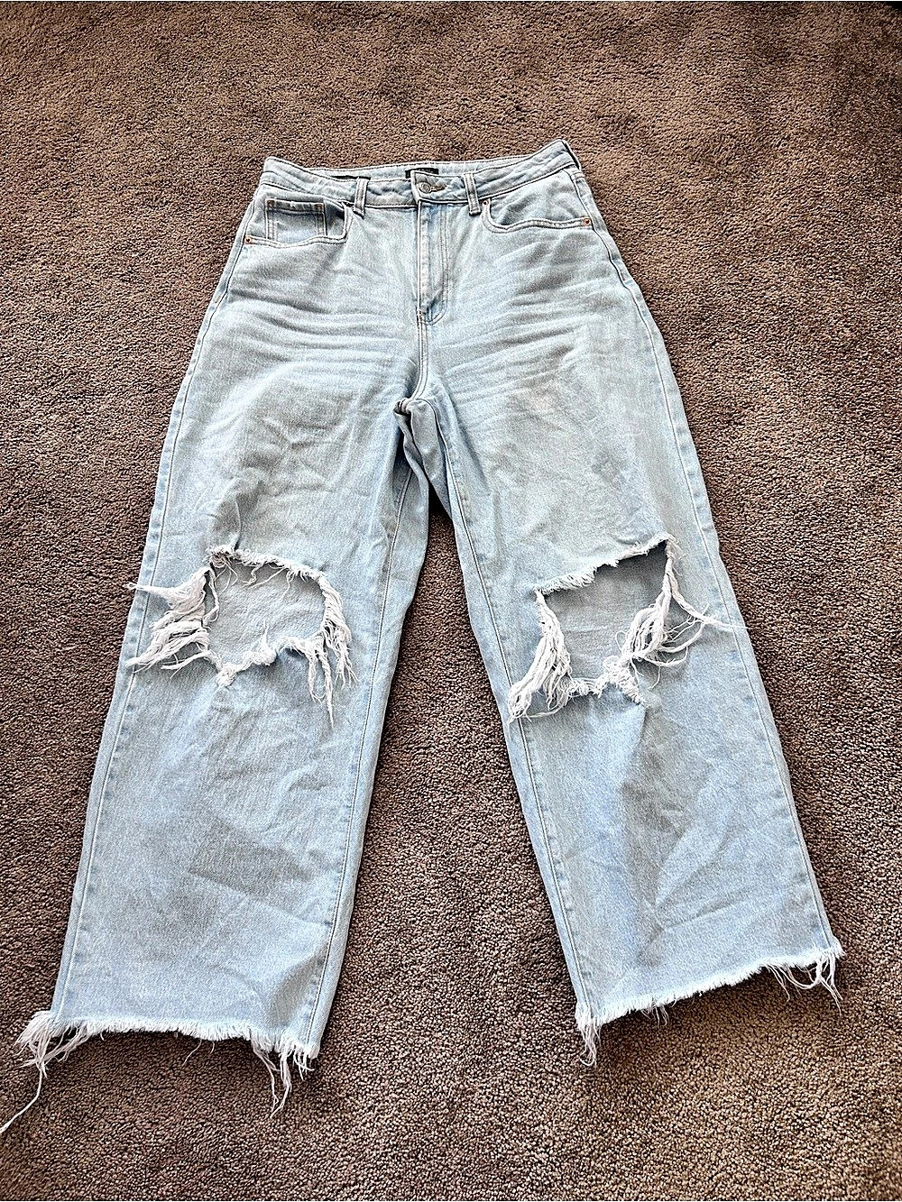 High-Rise Distressed Wide-Leg Jeans